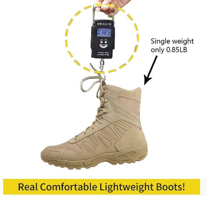IODSON Menâ€™s Military Tactical Boots - Lightweight & Durable Work Boots for Outdoor, Combat, Jungle, Hiking & Backpacking - Anti-Slip - Brown, Size 9.5 - Image 3